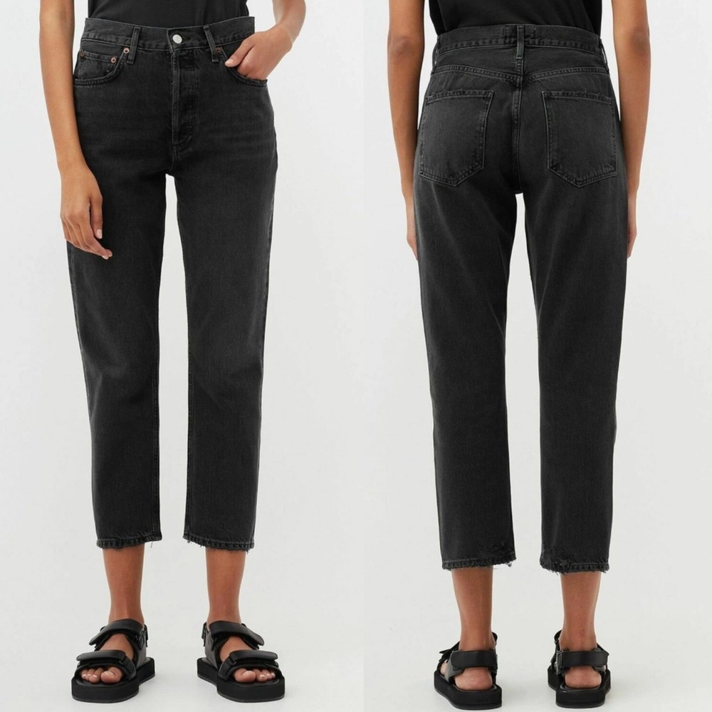 AGOLDE Riley High Rise Wide Crop Jeans Black Wash Denim Womens 29 - Picture 11 of 11
